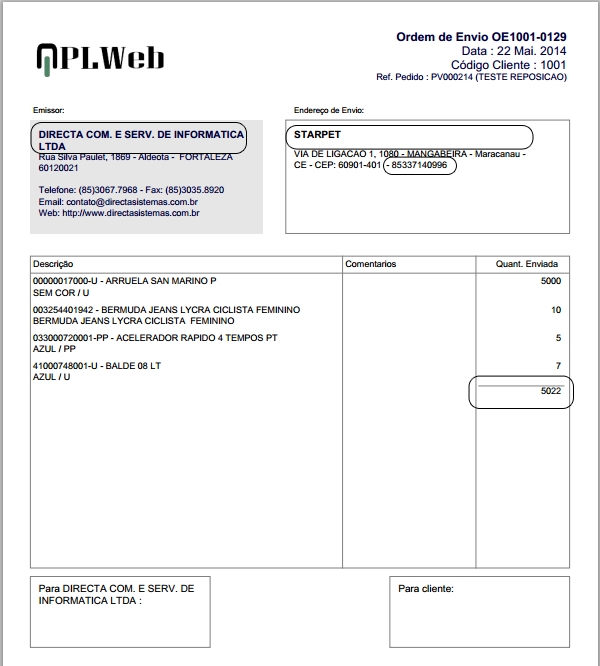 Ajustes no layout da Ficha de Envio na versão 3.69 do APLWeb