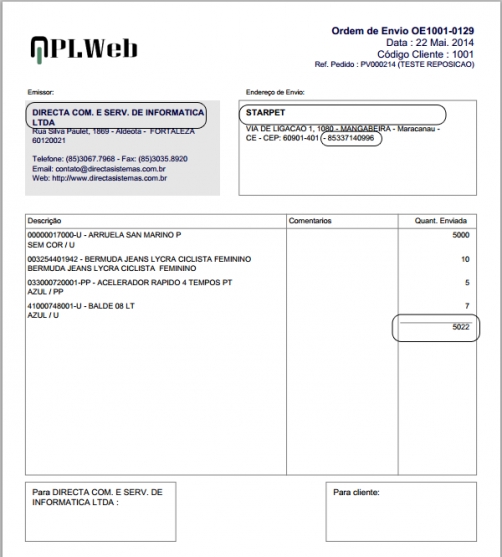 Ajustes no layout da Ficha de Envio na versão 3.69 do APLWeb