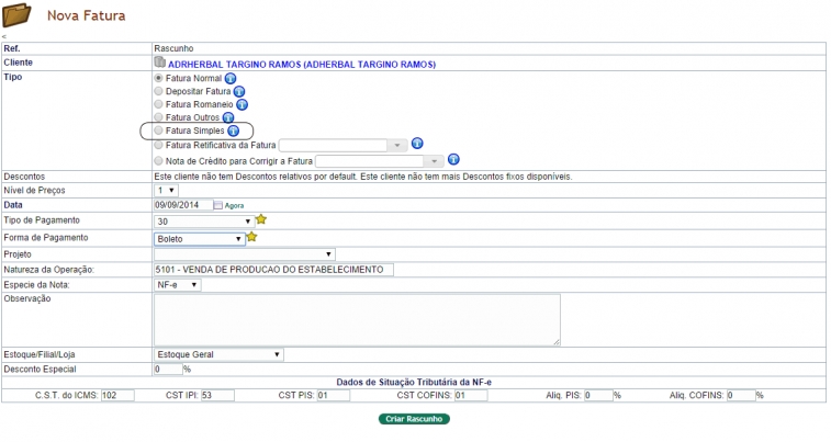 Tipo Faturas Simples, tanto pra fornecedor quanto pra clientes na versão 4.56 do APLWeb
