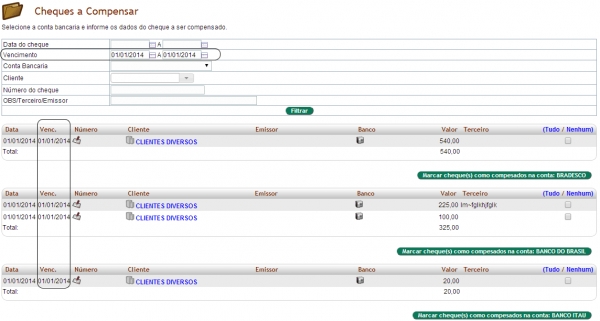 Consultas de cheques por vencimentos na versão APLWeb 4.44