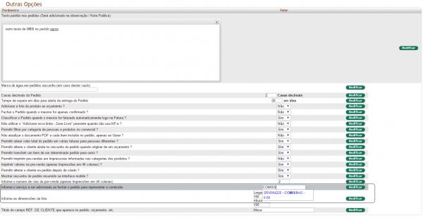 Percentual de comissão ou taxa de serviço sobre venda na versão 5.59 do APLWeb
