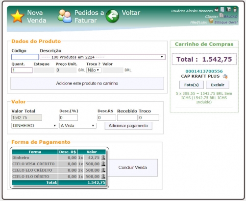 Multiplas formas de pagamento no PDV na versão 5.76 do APLWeb