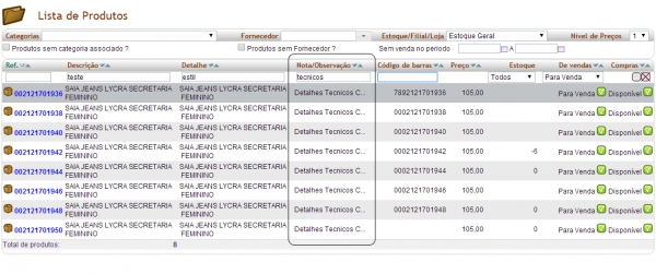 Lista de produtos agora com campo Nota / Observação do produto na versão 4.23 do APLWeb