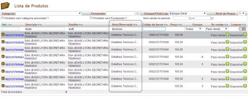 Lista de produtos agora com campo Nota / Observação do produto na versão 4.23 do APLWeb