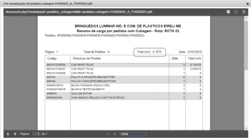 Resumo de carga por pedidos com cubagem na versão 5.32 do APLWeb