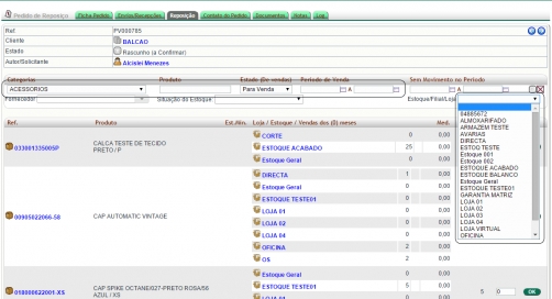 Ajuste no pedido de reposição de lojas na ersão 5.06 do APLWeb