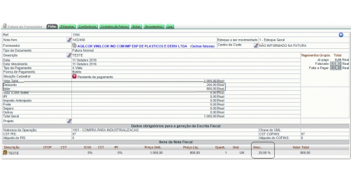 Informando descontos na fatura de fornecedor na versão 6.02 do APLWeb