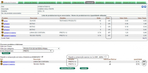 Criando composição de produtos por Cores na versão 4.83 do APLWeb