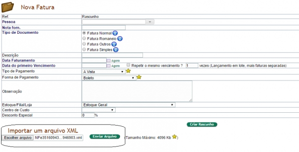 Criando fatura direto do XML do fornecedor na versão 6.04 do APLWeb