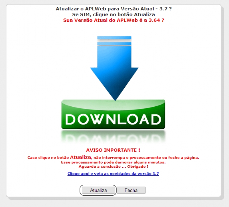 Atualizações da versão do APLWeb, versão 3.7