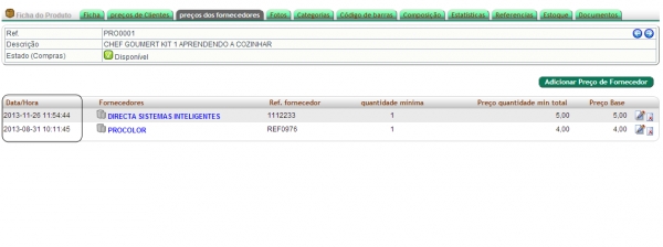 Informação da Data e Hora da entrada no Preços de Fornecedores na versão 4.29