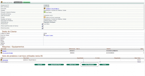 Requisitando direto de uma OS / OP na versão 5.93 do APLWeb